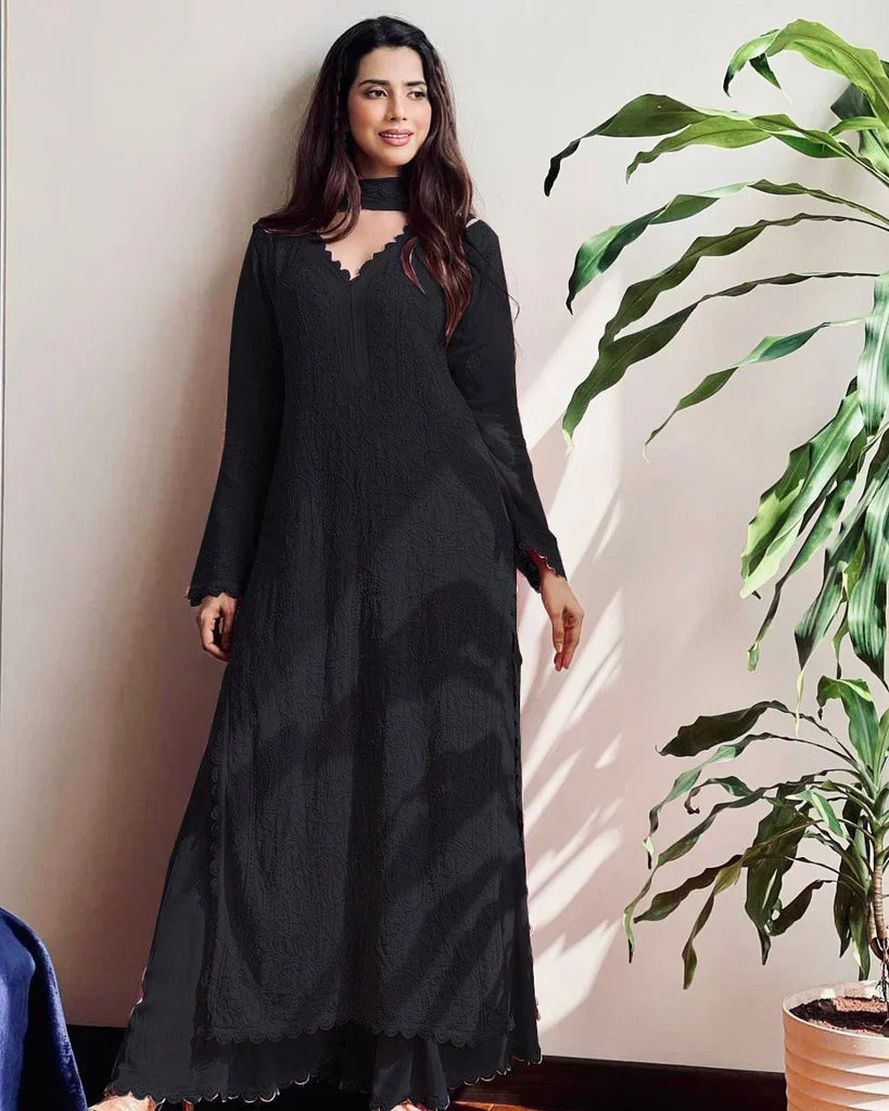 Falguni Black Chikankari Kurta Palazzo Set