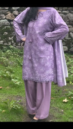Lavender Floral Embroidered Kurta Set