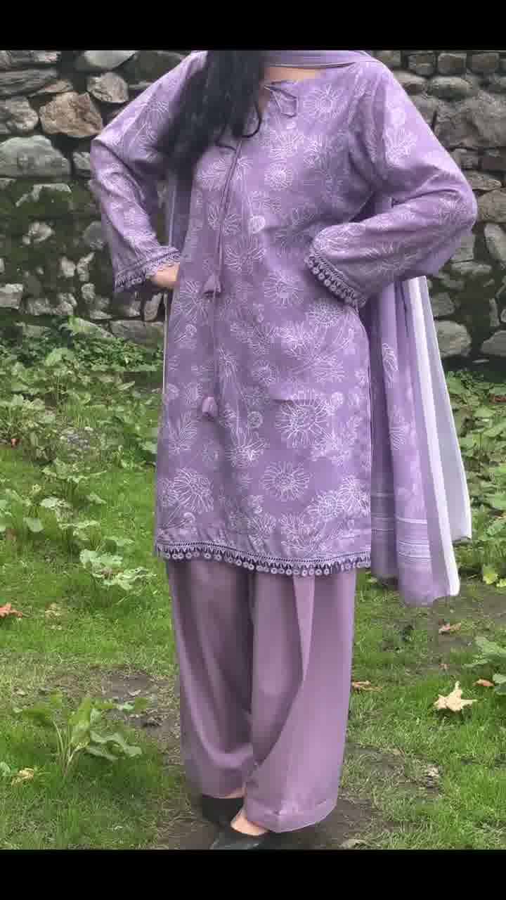 Lavender Floral Embroidered Kurta Set