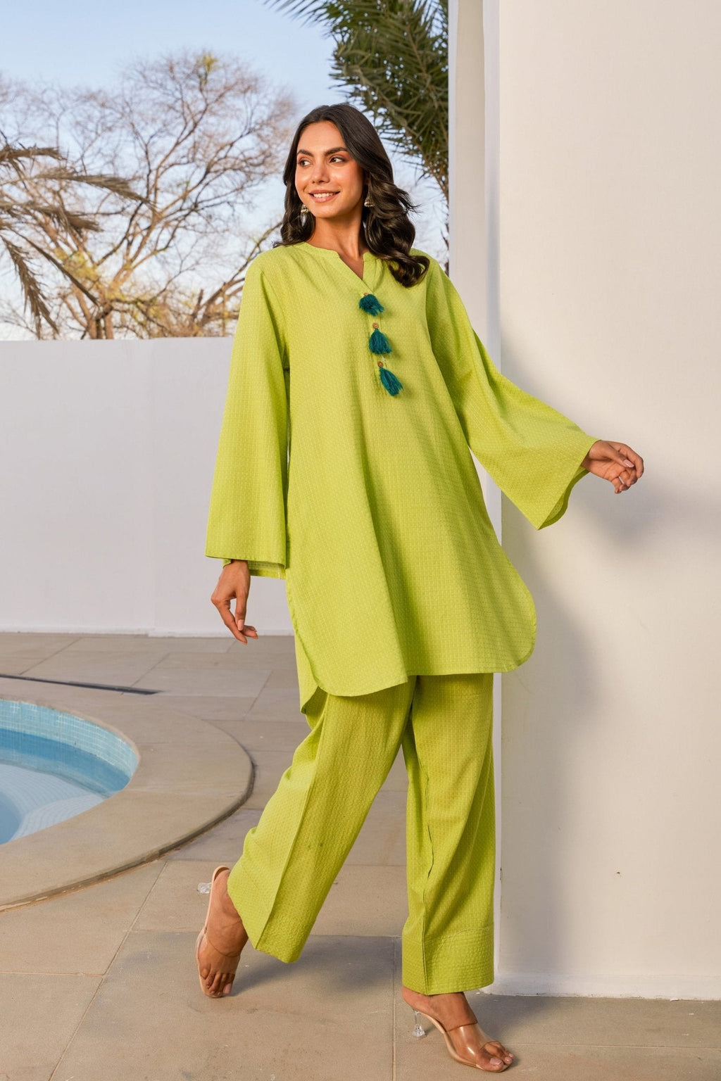 Green Solid Farsi Salwar Coord Set