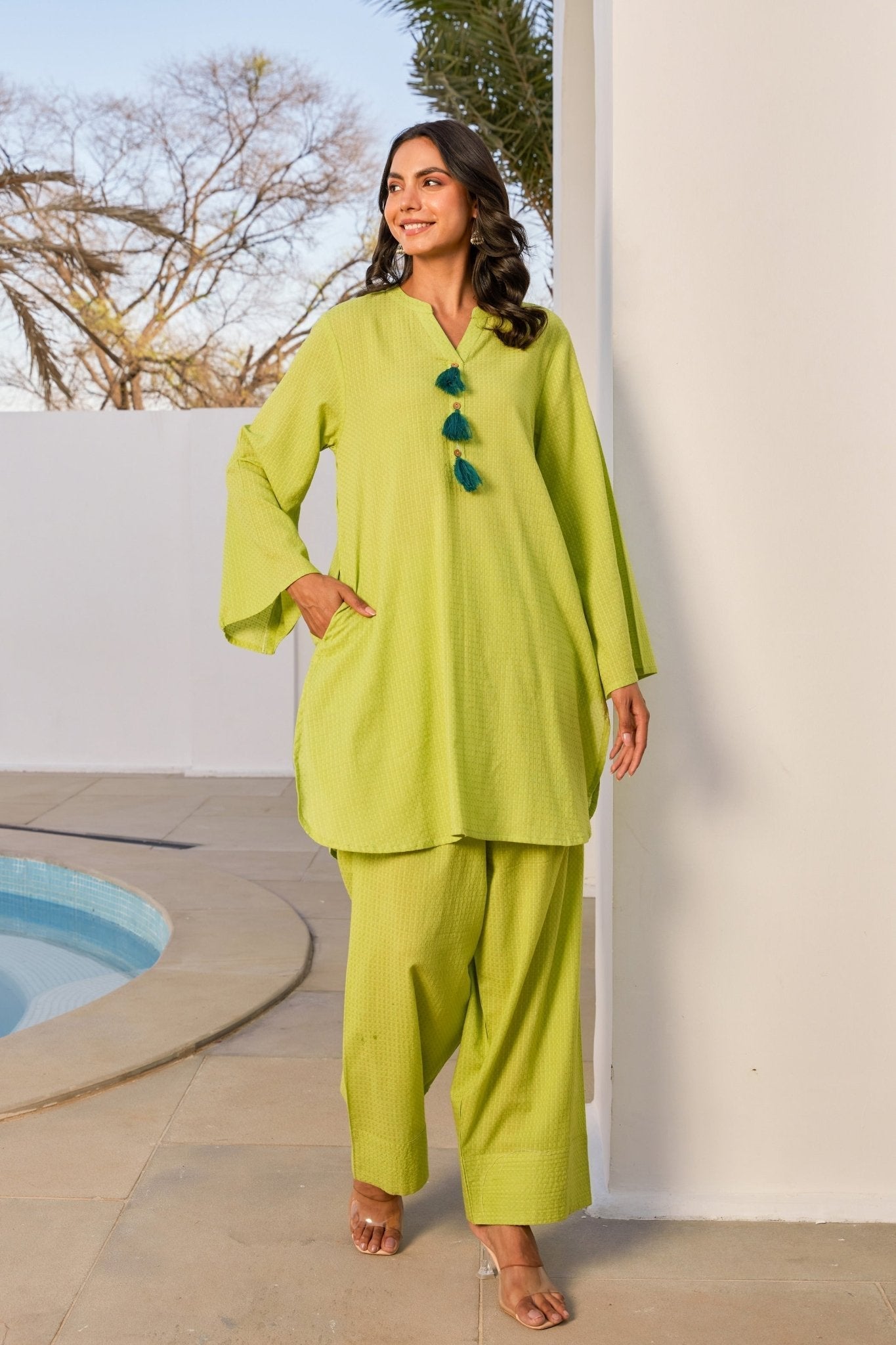 Green Solid Farsi Salwar Coord Set