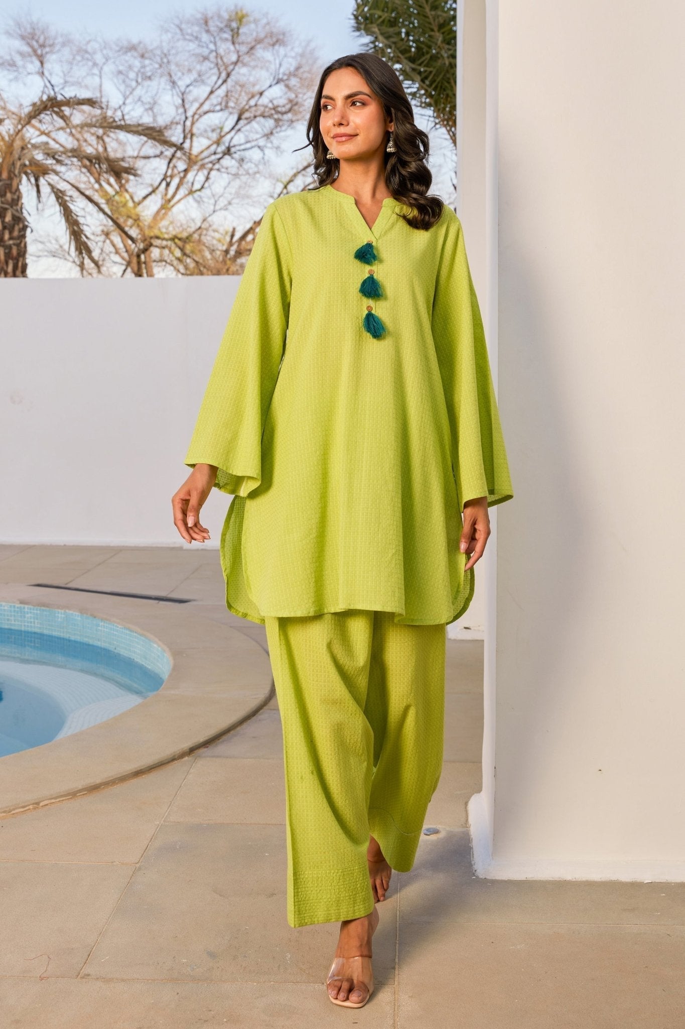 Green Solid Farsi Salwar Coord Set