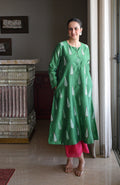 Green Chanderi Hand Embroidered A line Kurta