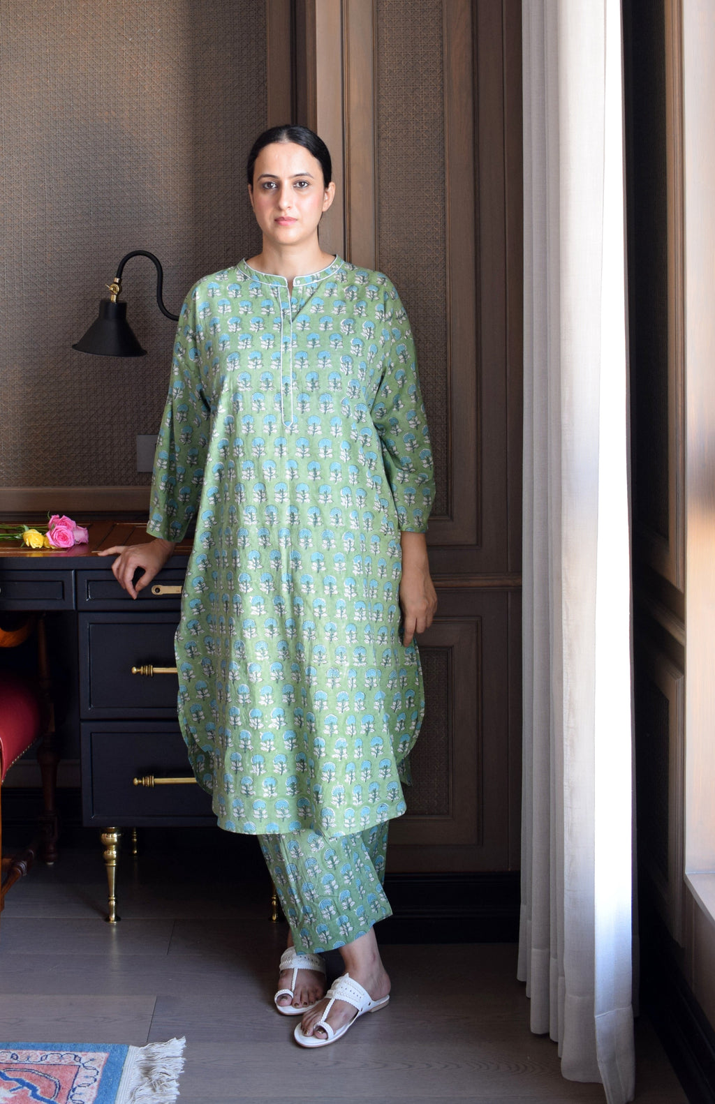 Green Handblock Printed Antifit Co-Ord Set
