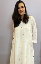 Pearl White Jamdani Phiran with Off White Pyjama