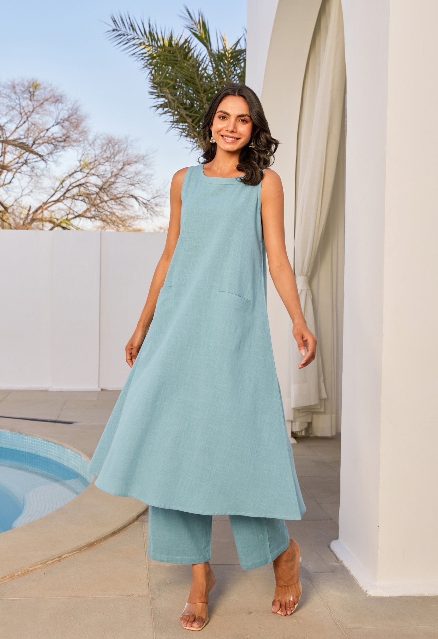 Ice Blue Cotton Coord Set