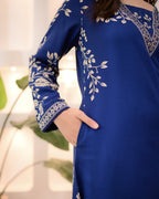 Morocco Blue Petals Cotton A Line Kurta Palazzo Set