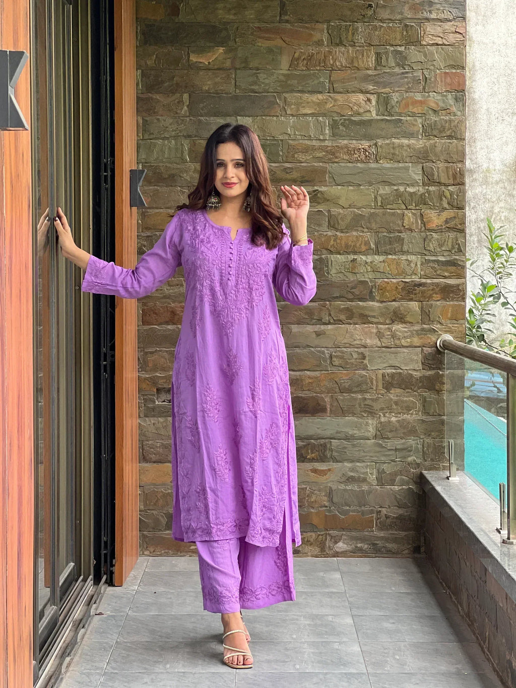 Padma Purple Chikankari Kurta Palazzo Set