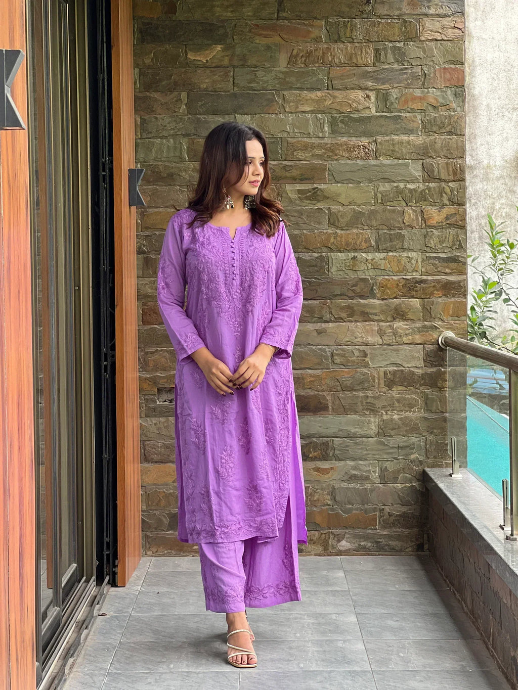 Padma Purple Chikankari Kurta Palazzo Set