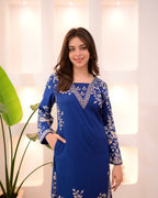Morocco Blue Petals Cotton A Line Kurta Palazzo Set