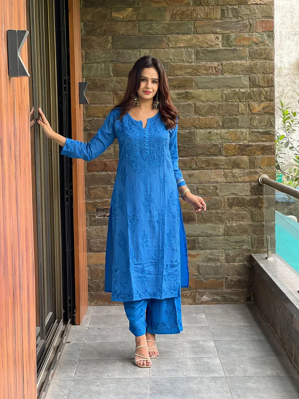 Tavishi Blue Chikankari Kurta Palazzo Set