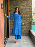 Tavishi Blue Chikankari Kurta Palazzo Set