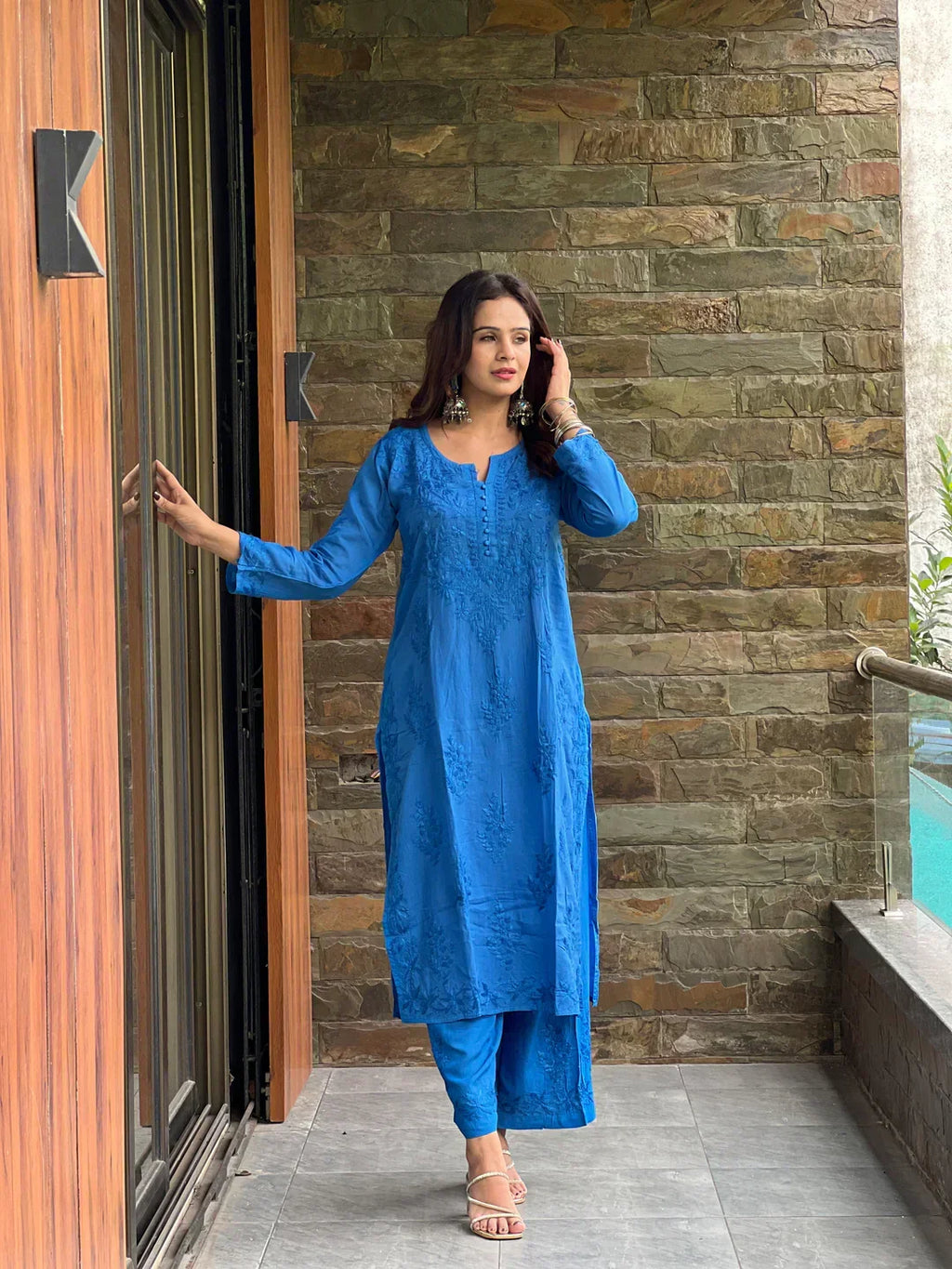 Tavishi Blue Chikankari Kurta Palazzo Set