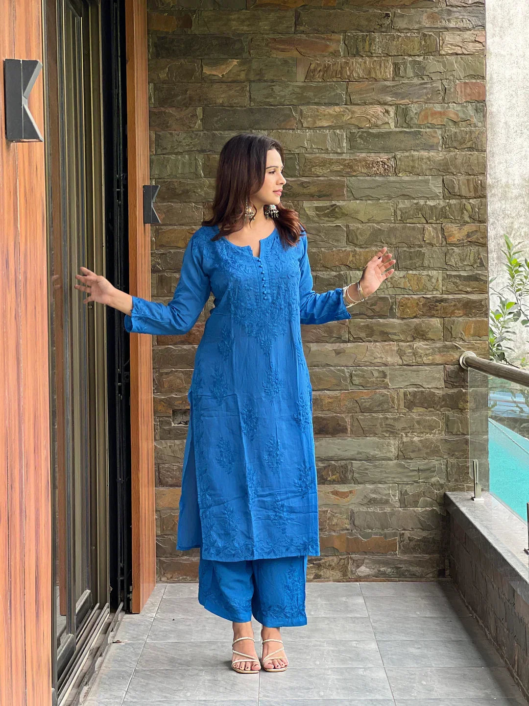 Tavishi Blue Chikankari Kurta Palazzo Set