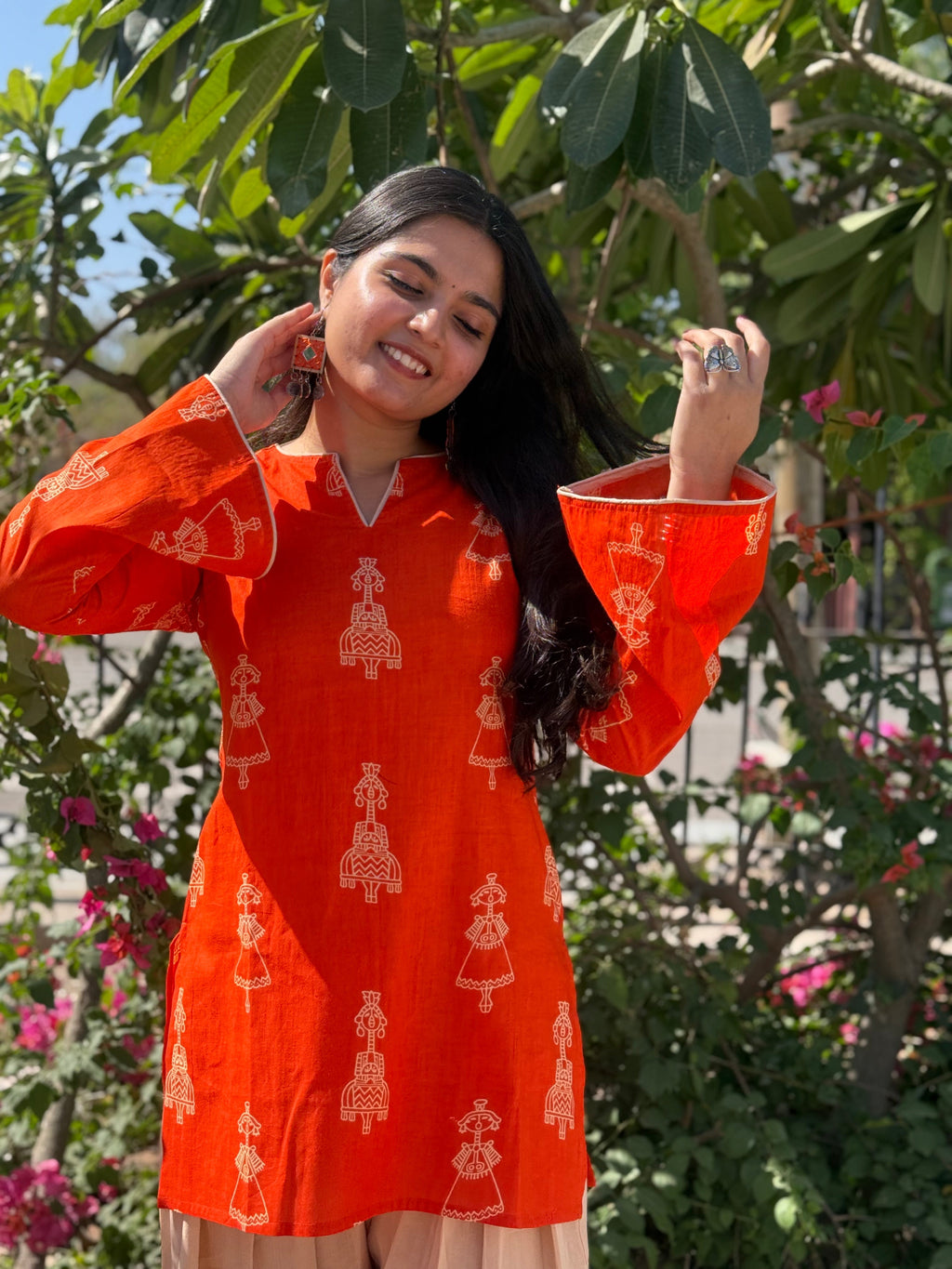 Orange Handblock Farshi Salwar Set