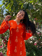 Orange Handblock Farshi Salwar Set