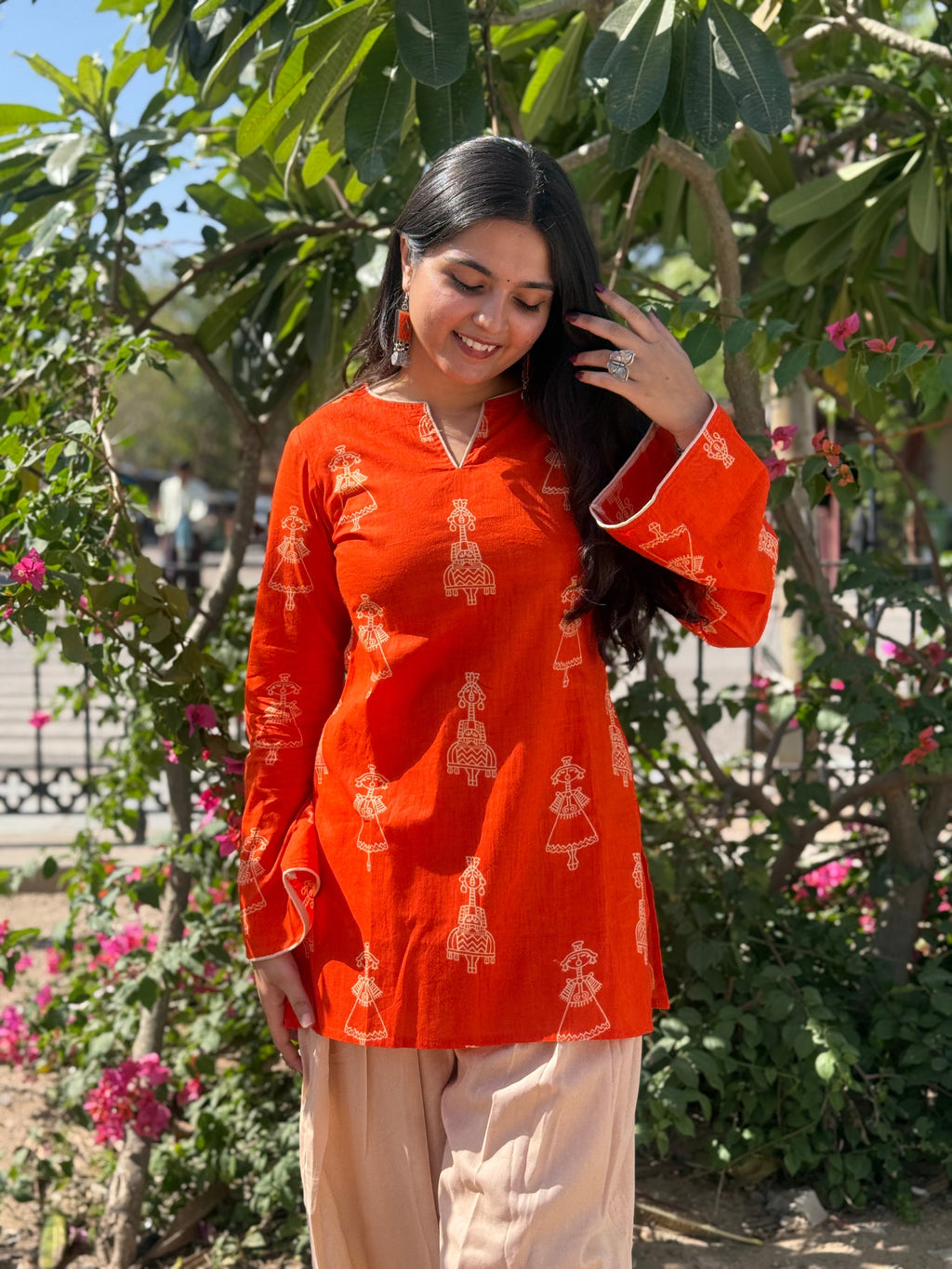 Orange Handblock Farshi Salwar Set