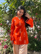 Orange Handblock Farshi Salwar Set