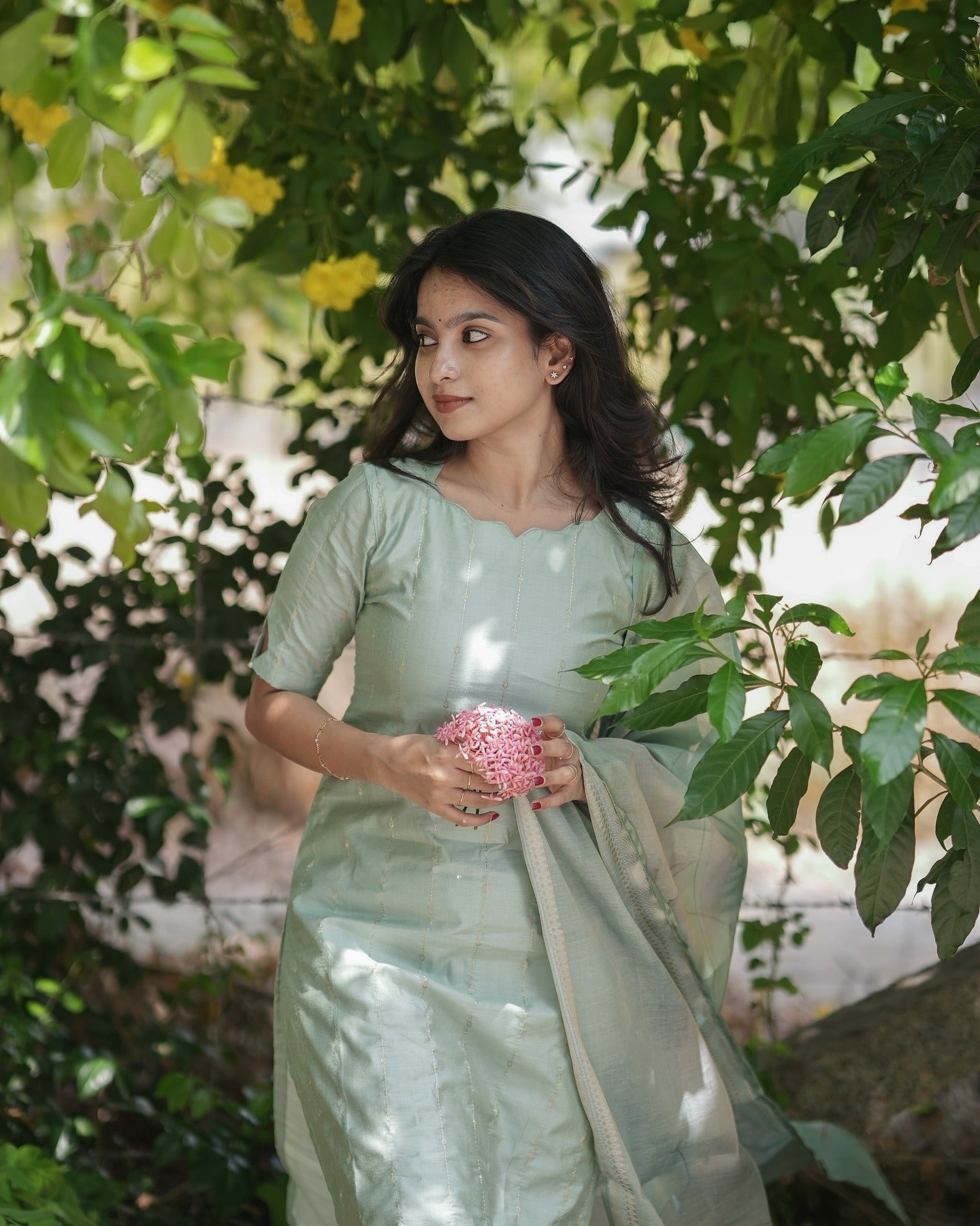 Soft Mint Green Textured Kurta Set with Sheer Dupatta