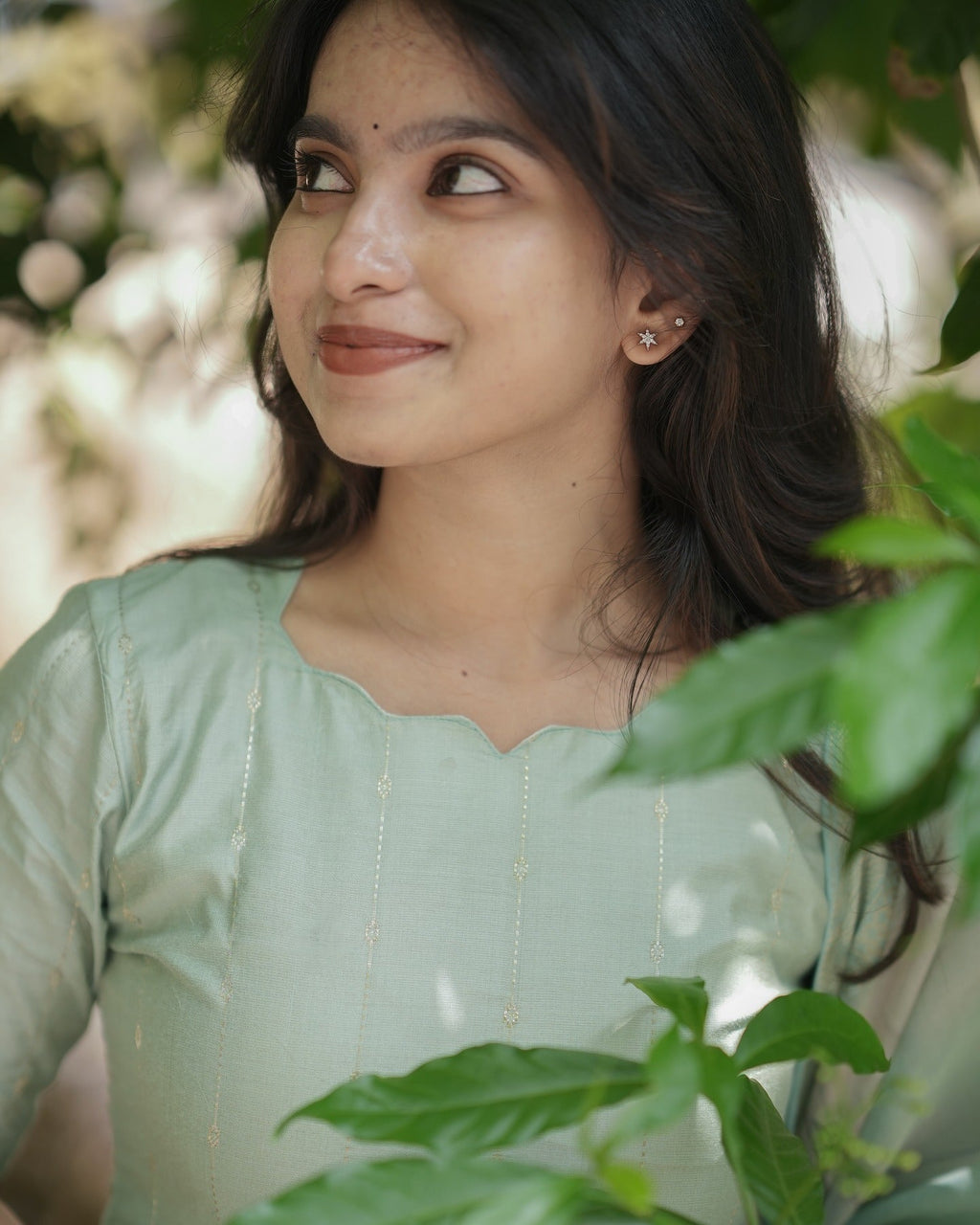Soft Mint Green Textured Kurta Set with Sheer Dupatta