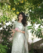 Soft Mint Green Textured Kurta Set with Sheer Dupatta