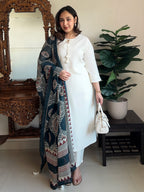 Niva Women's Off White Rayon Solid Straight Kurta Set