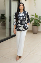 Niva's Women's Black Cotton Floral Printed A-line Top