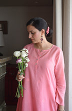 Light Pink Jamdani Polka Dot Kurta with White Pyjama