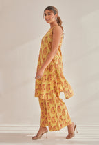 Mustard Sleeveless floral Buta Hand Block  Printed Coord Set