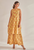 Mustard Sleeveless floral Buta Hand Block  Printed Coord Set