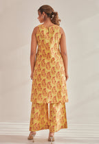 Mustard Sleeveless floral Buta Hand Block  Printed Coord Set