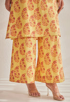 Mustard Sleeveless floral Buta Hand Block  Printed Coord Set