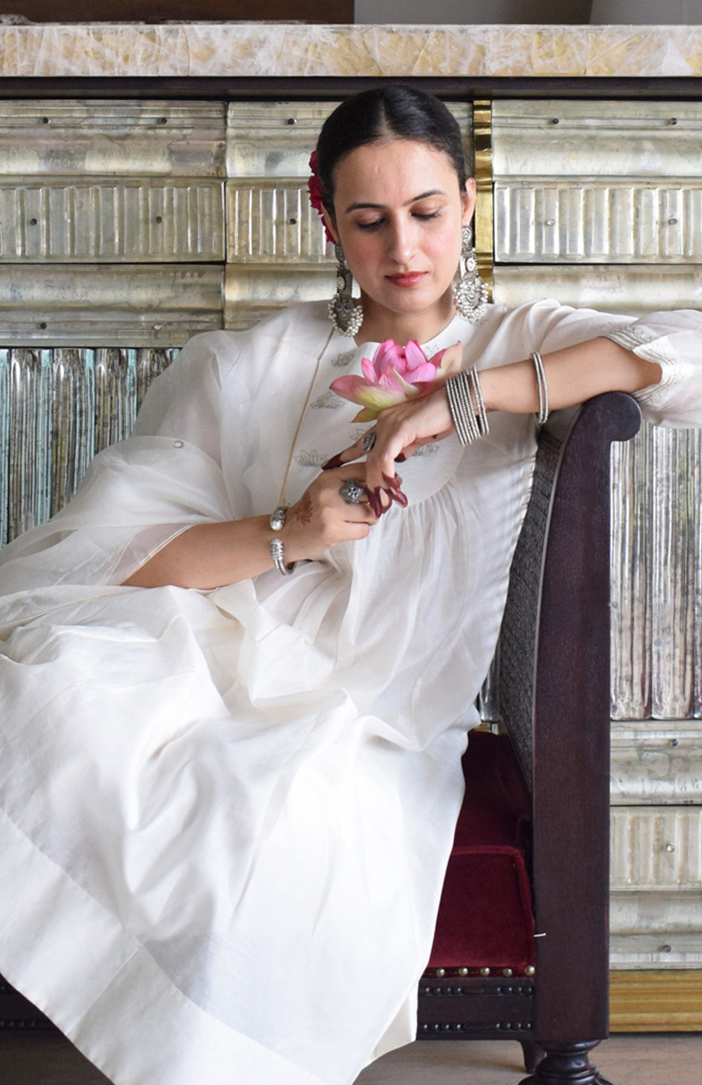 Sufi Chanderi Set with Off White Silk Organza Dupatta