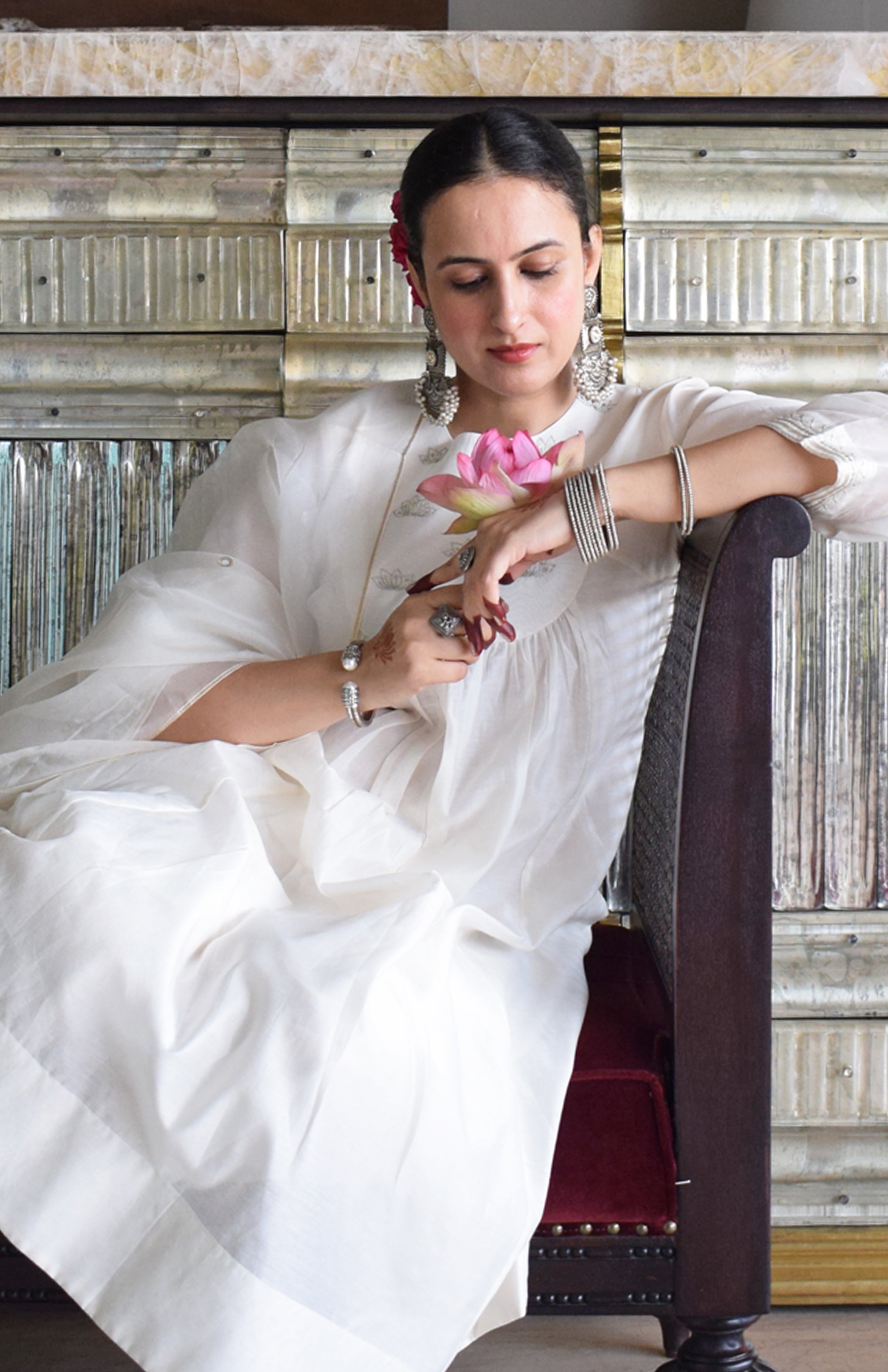 Sufi Chanderi Set with Off White Silk Organza Dupatta