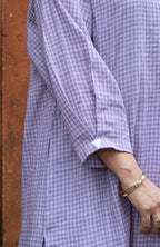Purple Checks Antifit kurta in Handwoven Cotton and White pyjama