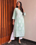 Tara Pista Chikan Kurti Pant Set