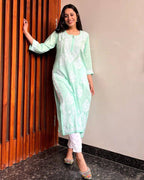 Tara Pista Chikan Kurti Pant Set