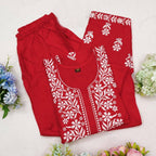 Bhavini Red Chikankari Kurti Pant Set