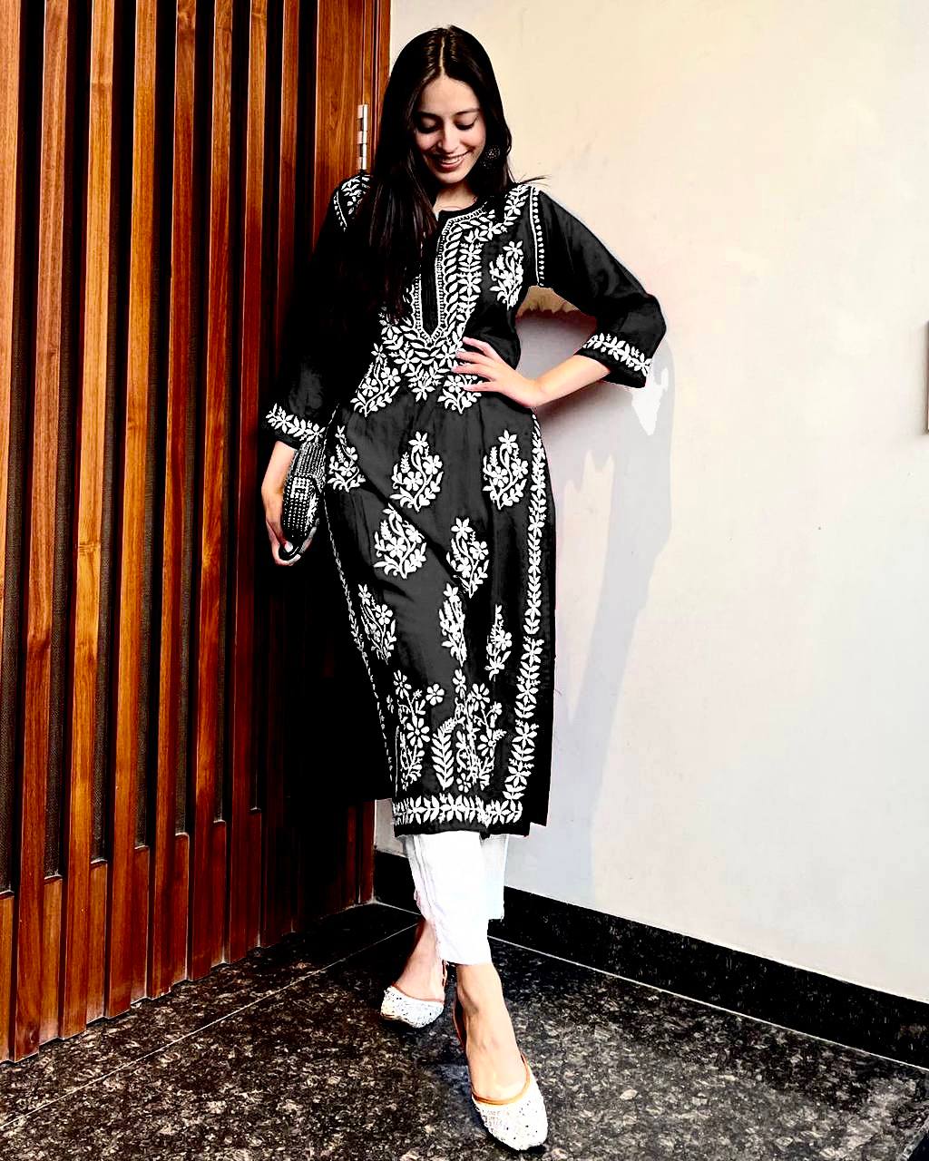 Roshni Black Chikan Kurti Pant Set