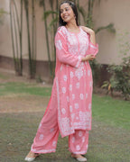 Diksha Peach Chikankari Kurti Pant Set