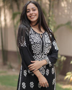 Firoza Black Chikankari Kurti Pant Set