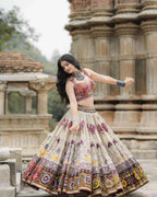Off White Mirror Work Navratri Lehenga Choli