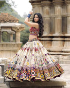 Off White Mirror Work Navratri Lehenga Choli