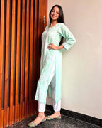 Tara Pista Chikan Kurti Pant Set