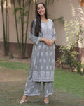 Eshani Grey Chikankari Kurti Pant Set