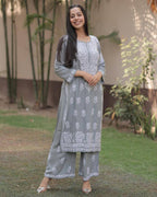 Eshani Grey Chikankari Kurti Pant Set