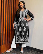 Roshni Black Chikan Kurti Pant Set