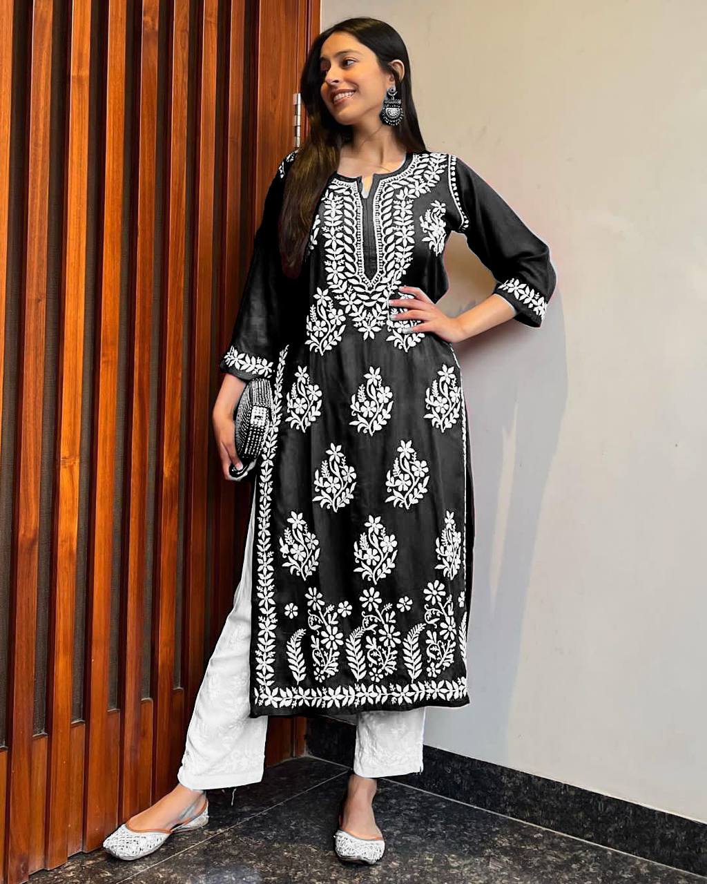 Roshni Black Chikan Kurti Pant Set
