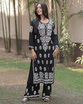 Firoza Black Chikankari Kurti Pant Set