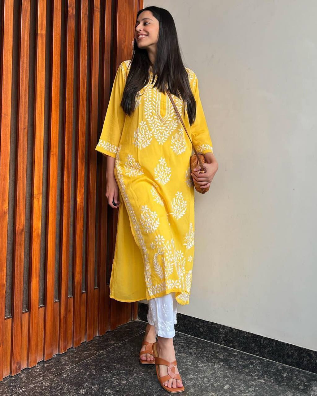 Inaaya Yellow Chikan Kurti Pant Set